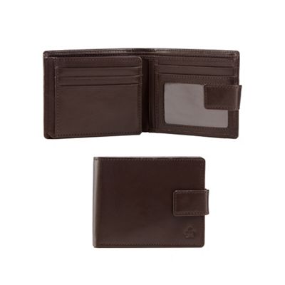 Brown leather debossed logo wallet with a coin tray